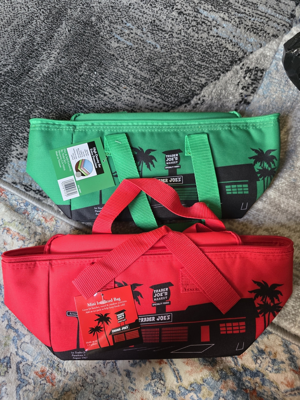 Trader Joes Red and Green Mini Insulated Tote Bags